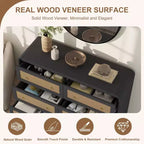 Commode à 6 tiroirs en rotin pour chambre à coucher, commode en bois de 117 cm de large, meuble TV, organisateur de rangement pour vêtements pour salon, noir