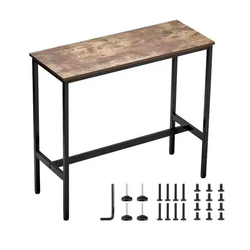 39x16x35.5 Bar Height Pub Table, Modern Metal Frame Industrial Wooden Top Cocktail Coffee Dining Table