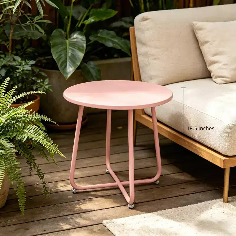 Laukingdom Table d'appoint ronde en métal de 18 pouces, table d'appoint d'extérieur résistante aux intempéries pour patio, balcon, jardin