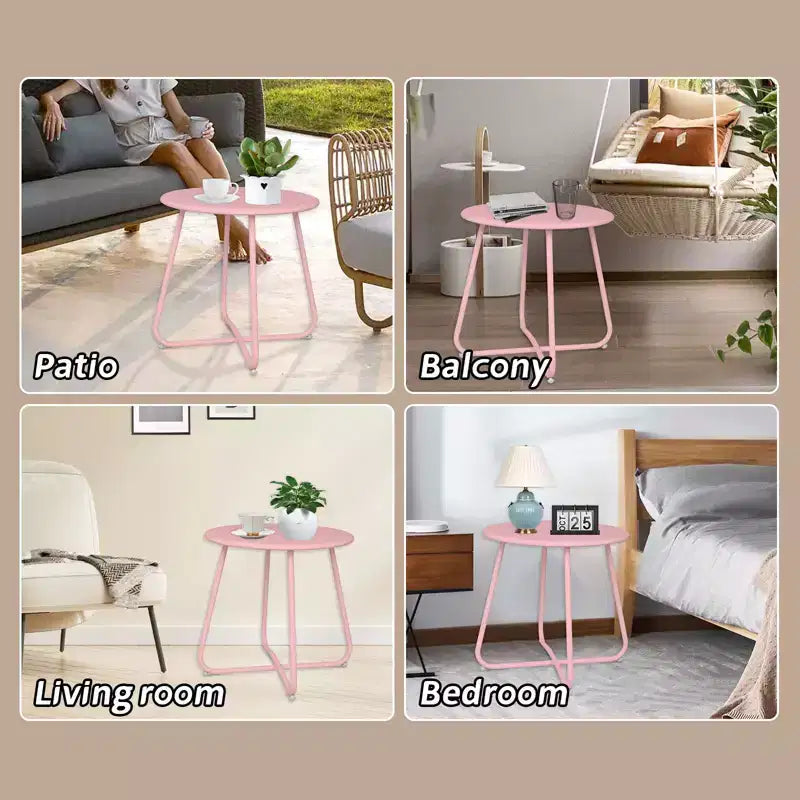 Laukingdom Table d'appoint ronde en métal de 18 pouces, table d'appoint d'extérieur résistante aux intempéries pour patio, balcon, jardin