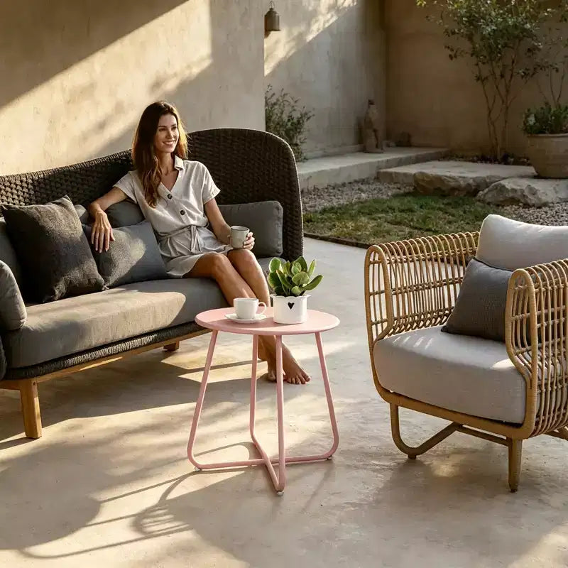 Laukingdom Table d'appoint ronde en métal de 18 pouces, table d'appoint d'extérieur résistante aux intempéries pour patio, balcon, jardin