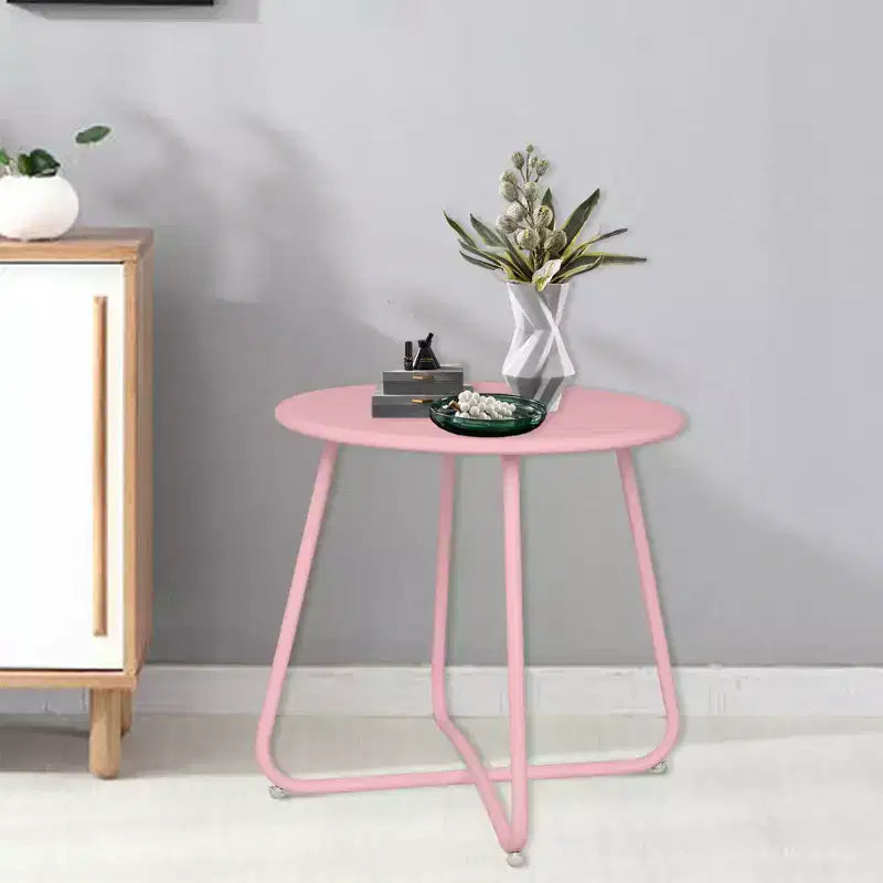 Laukingdom Table d'appoint ronde en métal de 18 pouces, table d'appoint d'extérieur résistante aux intempéries pour patio, balcon, jardin