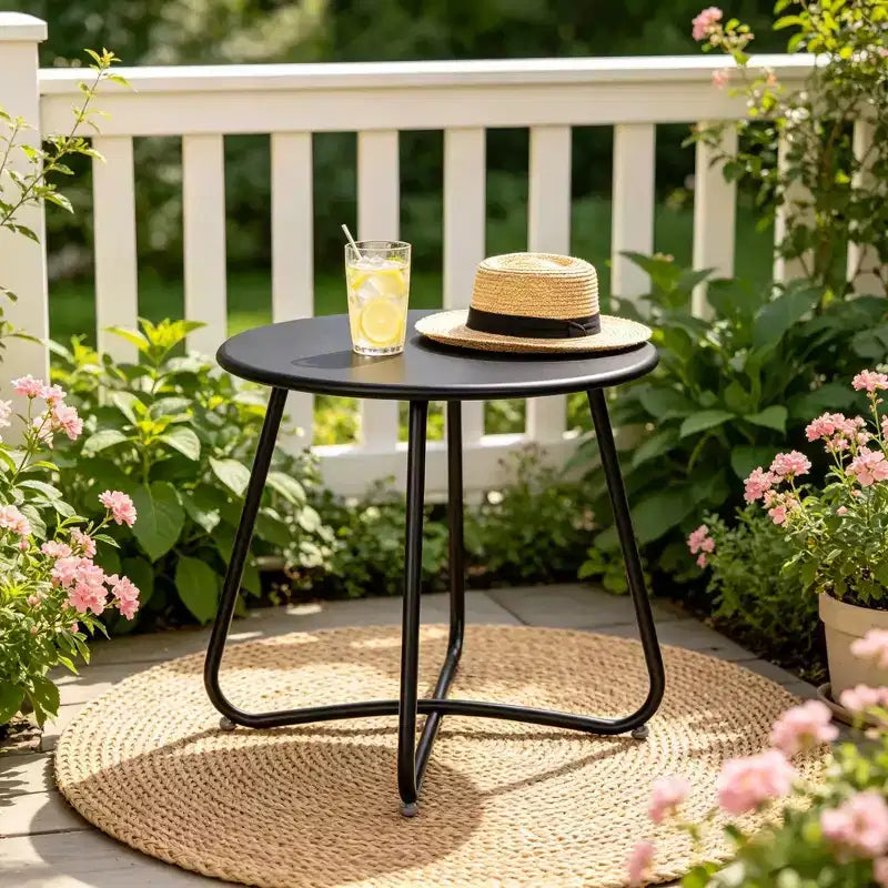Laukingdom Table d'appoint ronde en métal de 18 pouces, table d'appoint d'extérieur résistante aux intempéries pour patio, balcon, jardin