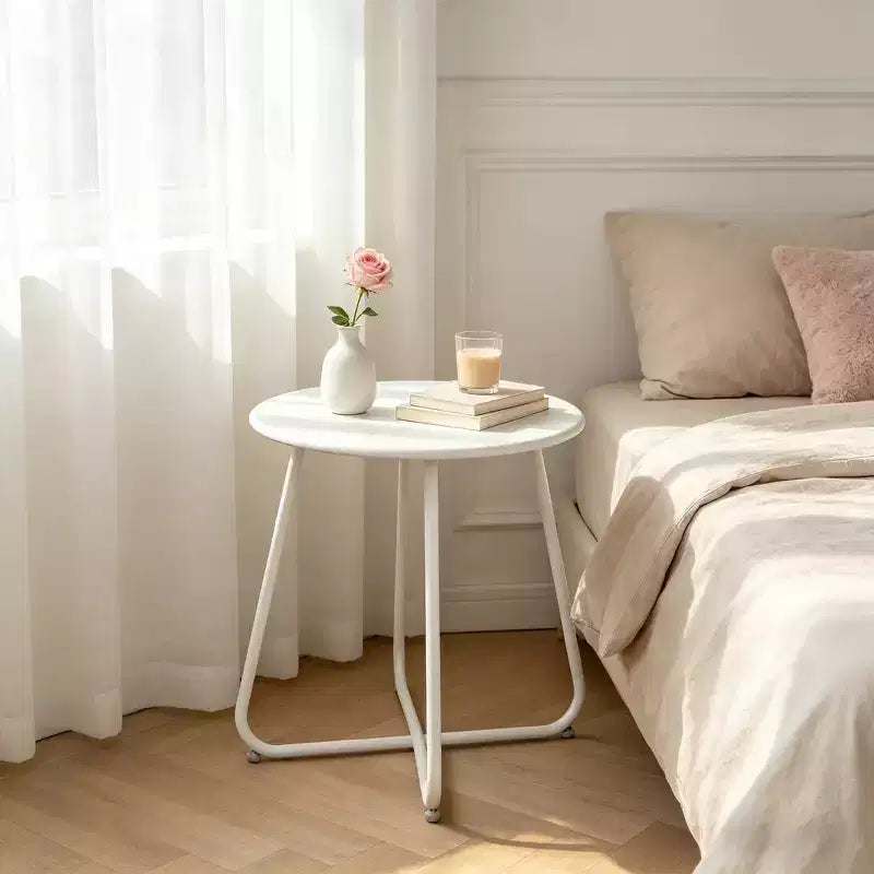 Laukingdom Table d'appoint ronde en métal de 18 pouces, table d'appoint d'extérieur résistante aux intempéries pour patio, balcon, jardin