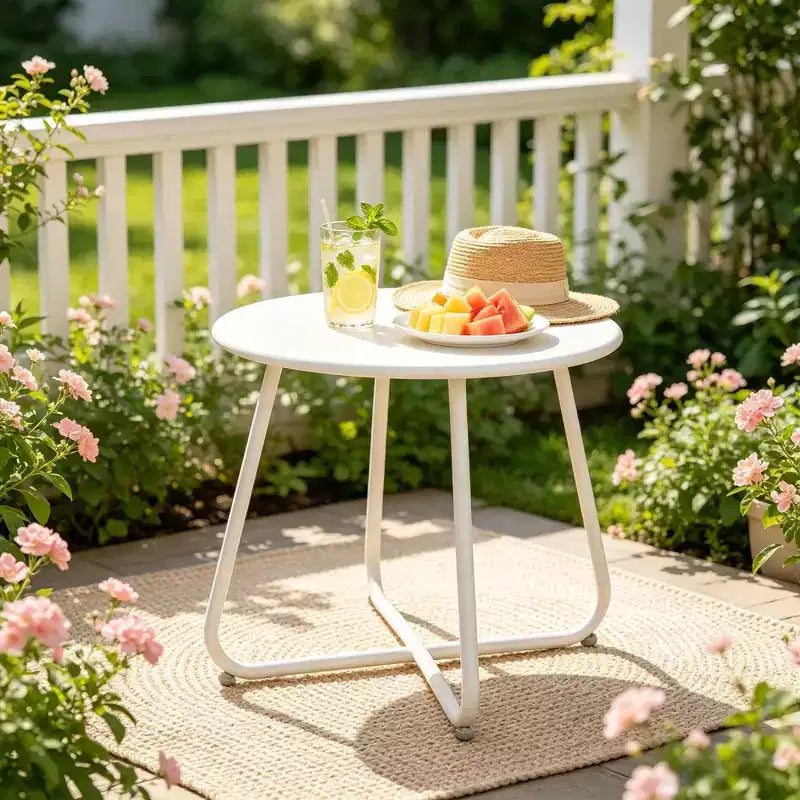Laukingdom Table d'appoint ronde en métal de 18 pouces, table d'appoint d'extérieur résistante aux intempéries pour patio, balcon, jardin