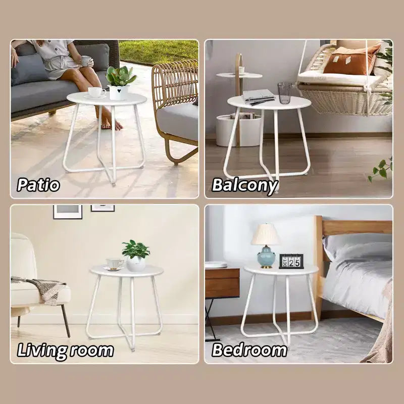 Laukingdom Table d'appoint ronde en métal de 18 pouces, table d'appoint d'extérieur résistante aux intempéries pour patio, balcon, jardin
