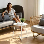 Laukingdom Table d'appoint ronde en métal de 18 pouces, table d'appoint d'extérieur résistante aux intempéries pour patio, balcon, jardin