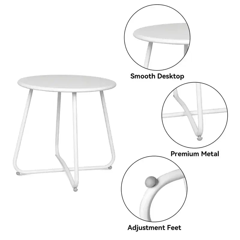 Laukingdom Table d'appoint ronde en métal de 18 pouces, table d'appoint d'extérieur résistante aux intempéries pour patio, balcon, jardin
