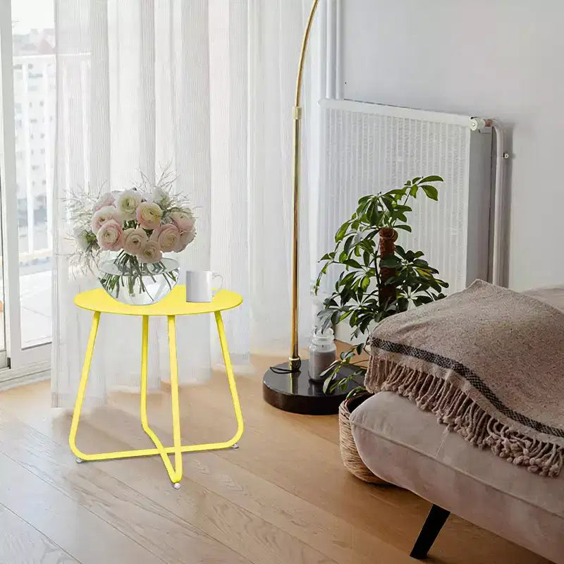 Laukingdom Table d'appoint ronde en métal de 18 pouces, table d'appoint d'extérieur résistante aux intempéries pour patio, balcon, jardin