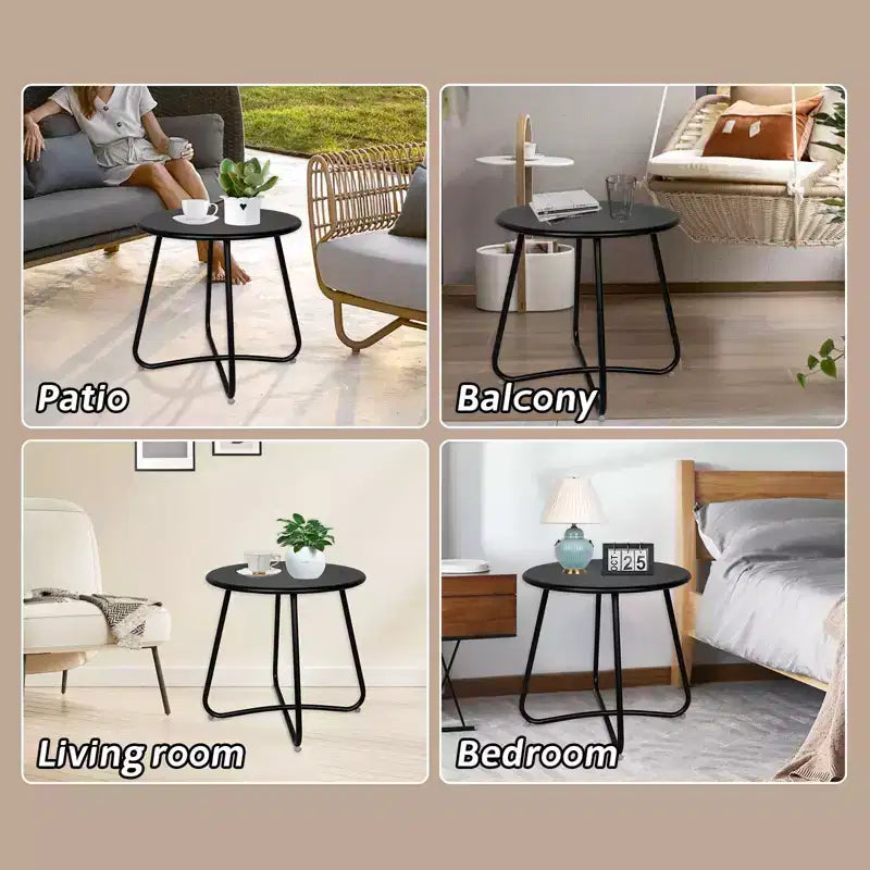 Laukingdom Table d'appoint ronde en métal de 18 pouces, table d'appoint d'extérieur résistante aux intempéries pour patio, balcon, jardin