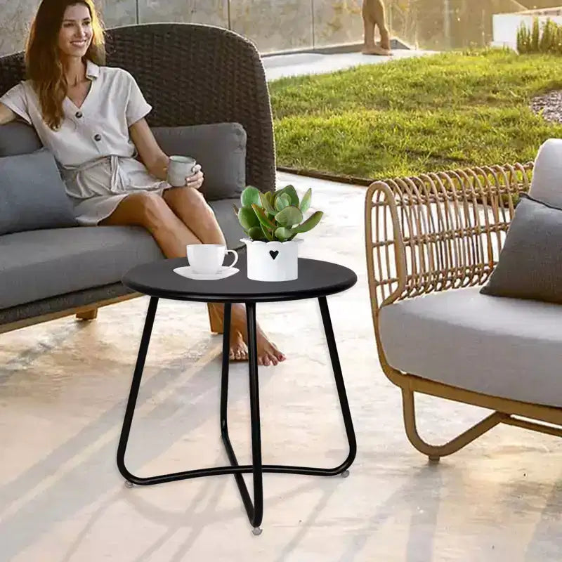 Laukingdom Table d'appoint ronde en métal de 18 pouces, table d'appoint d'extérieur résistante aux intempéries pour patio, balcon, jardin