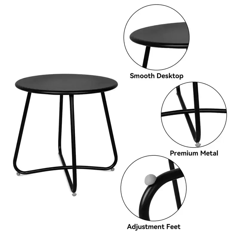 Laukingdom Table d'appoint ronde en métal de 18 pouces, table d'appoint d'extérieur résistante aux intempéries pour patio, balcon, jardin