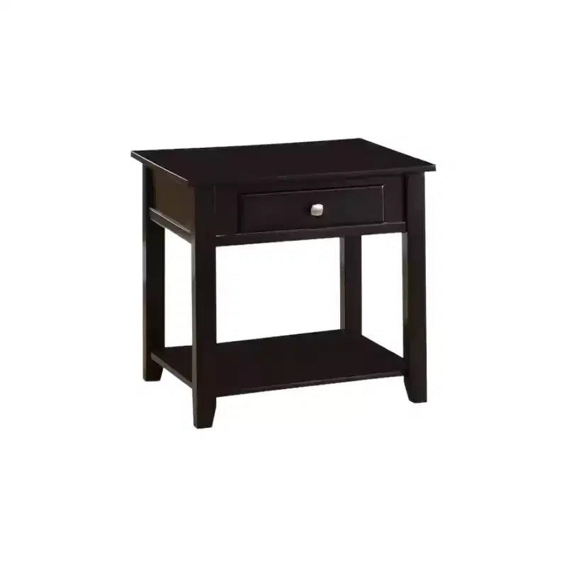 HomeRoots 22 Black Manufactured Wood Square End Table With Drawer With Shelf