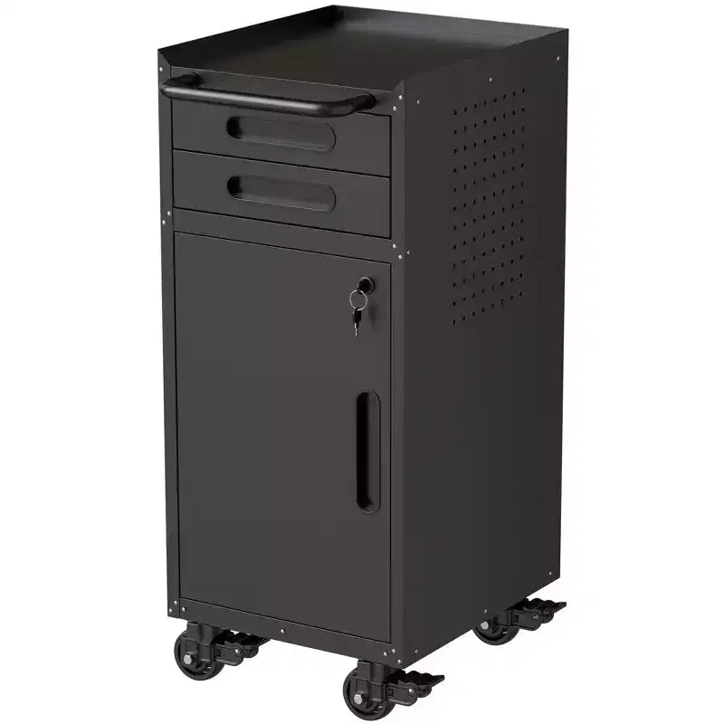 34.3 Narrow Rolling Tool Cabinet, Garage Storage with Lockable Door and 2 Drawers, Slim Metal Organizer