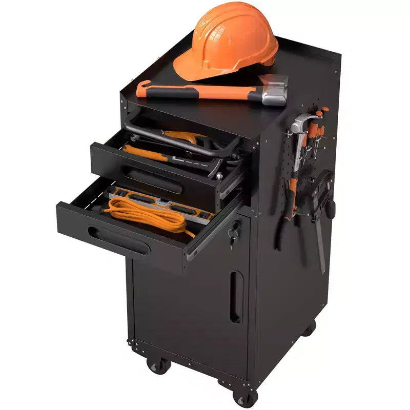 Meuble de rangement à roulettes étroit de 34,3 pouces, rangement de garage avec porte verrouillable et 2 tiroirs, organisateur en métal mince