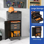 Meuble de rangement à roulettes étroit de 34,3 pouces, rangement de garage avec porte verrouillable et 2 tiroirs, organisateur en métal mince
