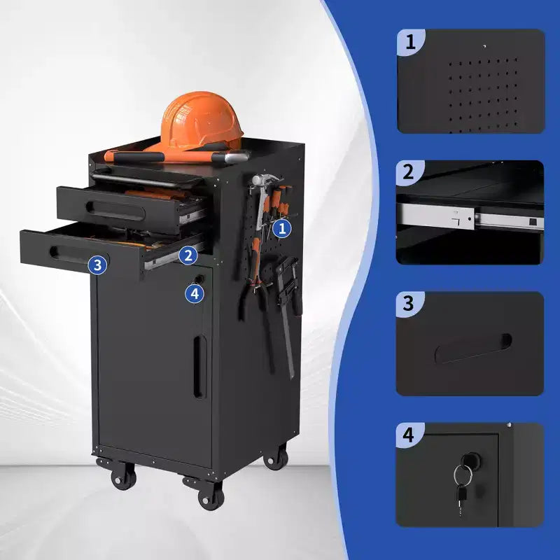 Meuble de rangement à roulettes étroit de 34,3 pouces, rangement de garage avec porte verrouillable et 2 tiroirs, organisateur en métal mince