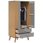 vidaXL Wardrobe Grey and Brown Solid Pine Wood, Engineered Wood
