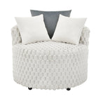 Off White 3D Upholstered Barrel Accent Chair with Wheels