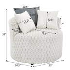 Off White 3D Upholstered Barrel Accent Chair with Wheels