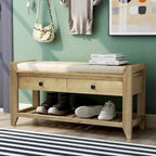 39-Inch Upholstered Storage Bench with 2 Drawers and Shoe Rack