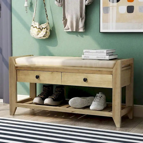 Banc de rangement capitonné de 39 pouces avec 2 tiroirs et range-chaussures