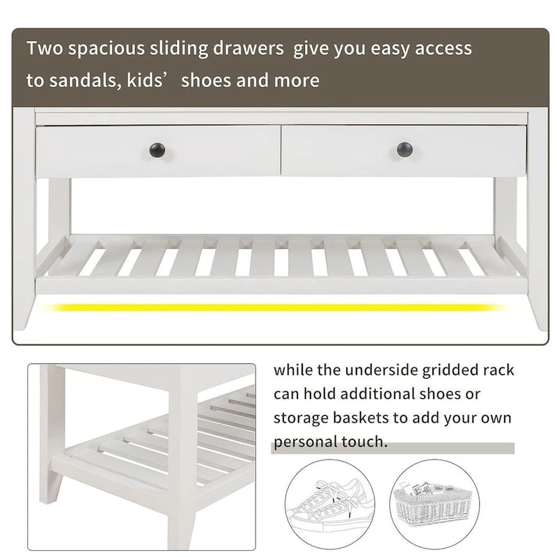 39-Inch Upholstered Storage Bench with 2 Drawers and Shoe Rack