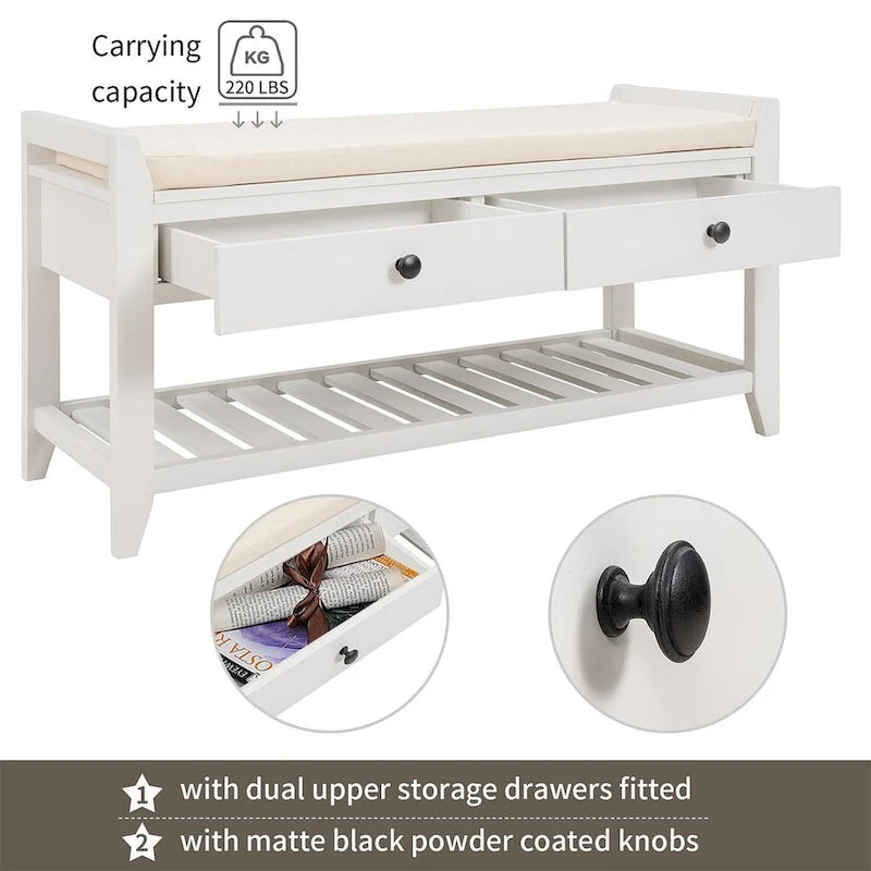 39-Inch Upholstered Storage Bench with 2 Drawers and Shoe Rack