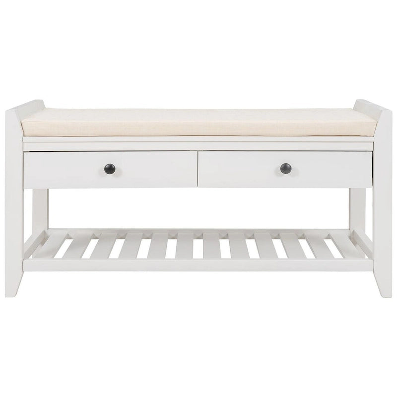 39-Inch Upholstered Storage Bench with 2 Drawers and Shoe Rack
