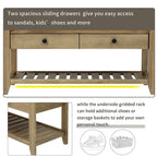 39-Inch Upholstered Storage Bench with 2 Drawers and Shoe Rack