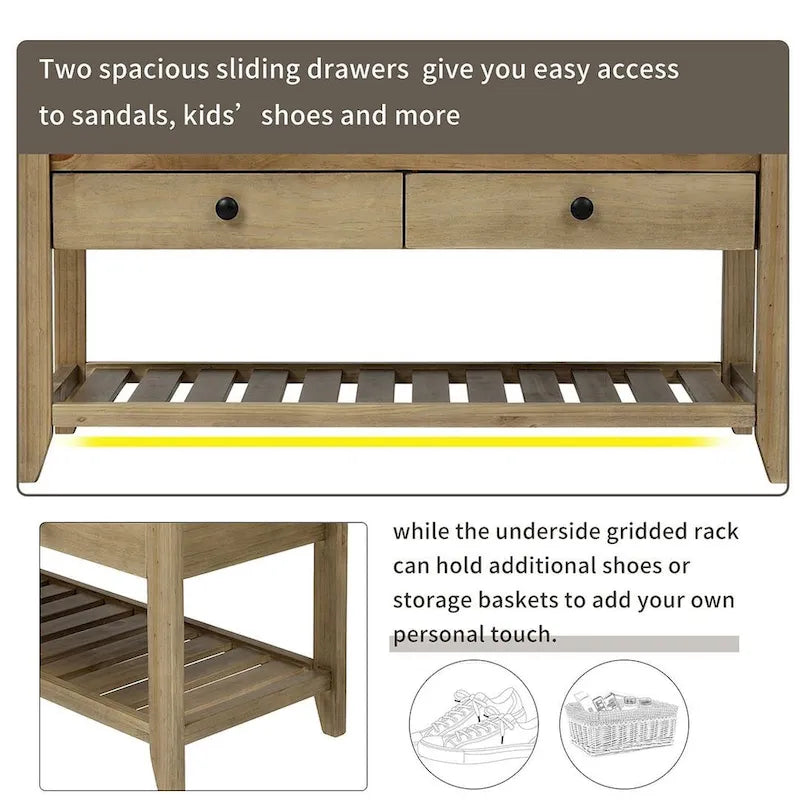 39-Inch Upholstered Storage Bench with 2 Drawers and Shoe Rack