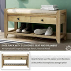 39-Inch Upholstered Storage Bench with 2 Drawers and Shoe Rack