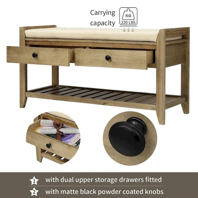 39-Inch Upholstered Storage Bench with 2 Drawers and Shoe Rack