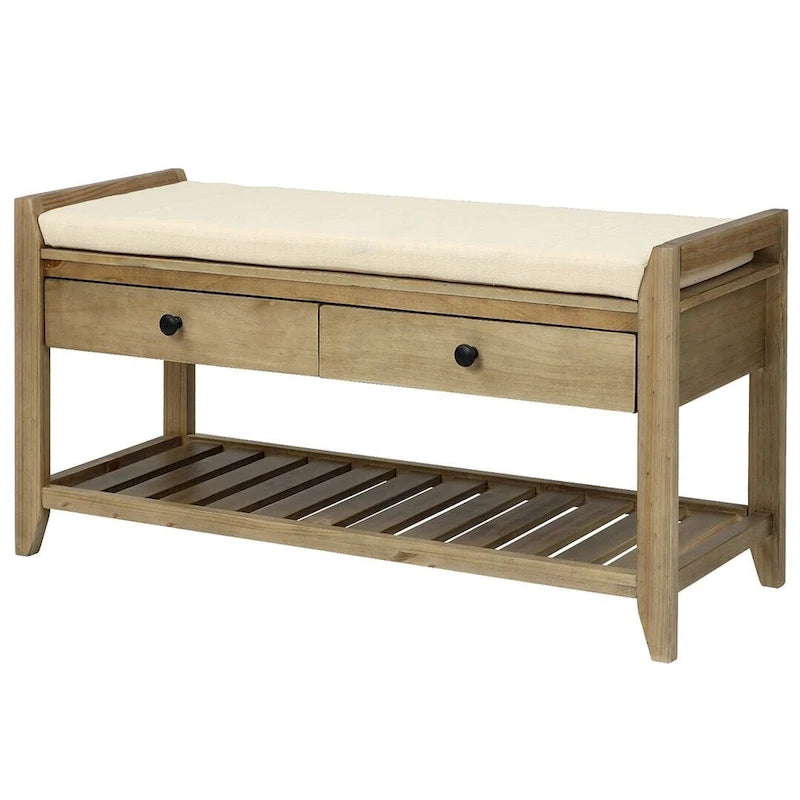 39-Inch Upholstered Storage Bench with 2 Drawers and Shoe Rack