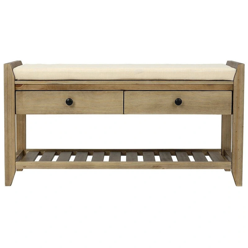 39-Inch Upholstered Storage Bench with 2 Drawers and Shoe Rack