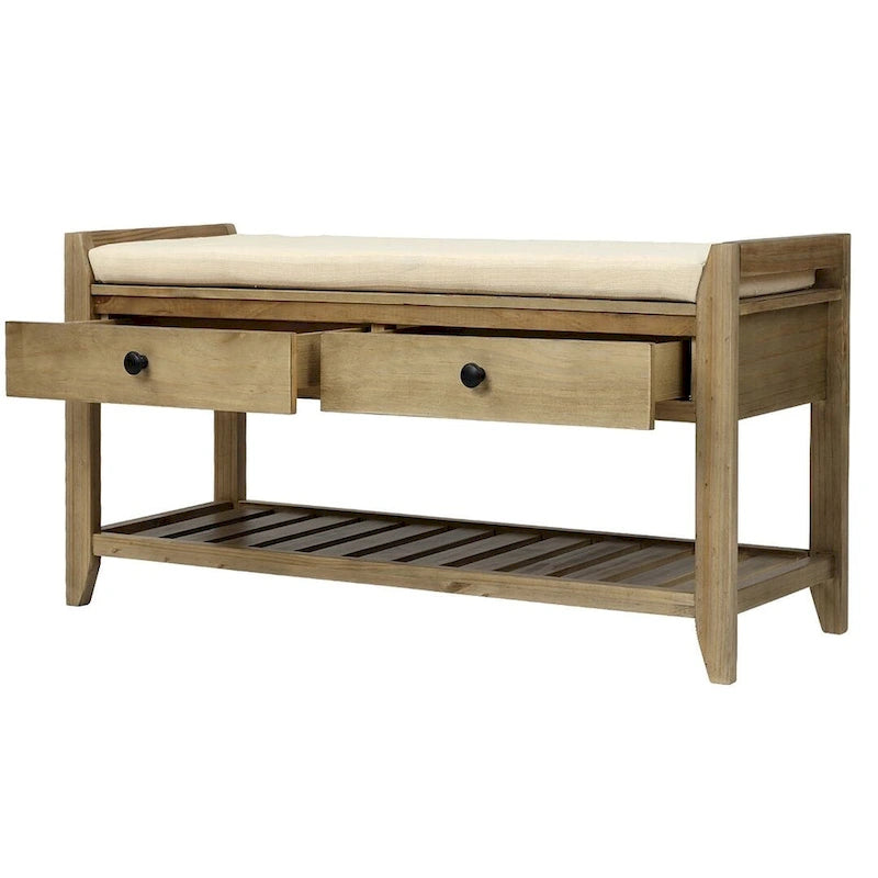 39-Inch Upholstered Storage Bench with 2 Drawers and Shoe Rack