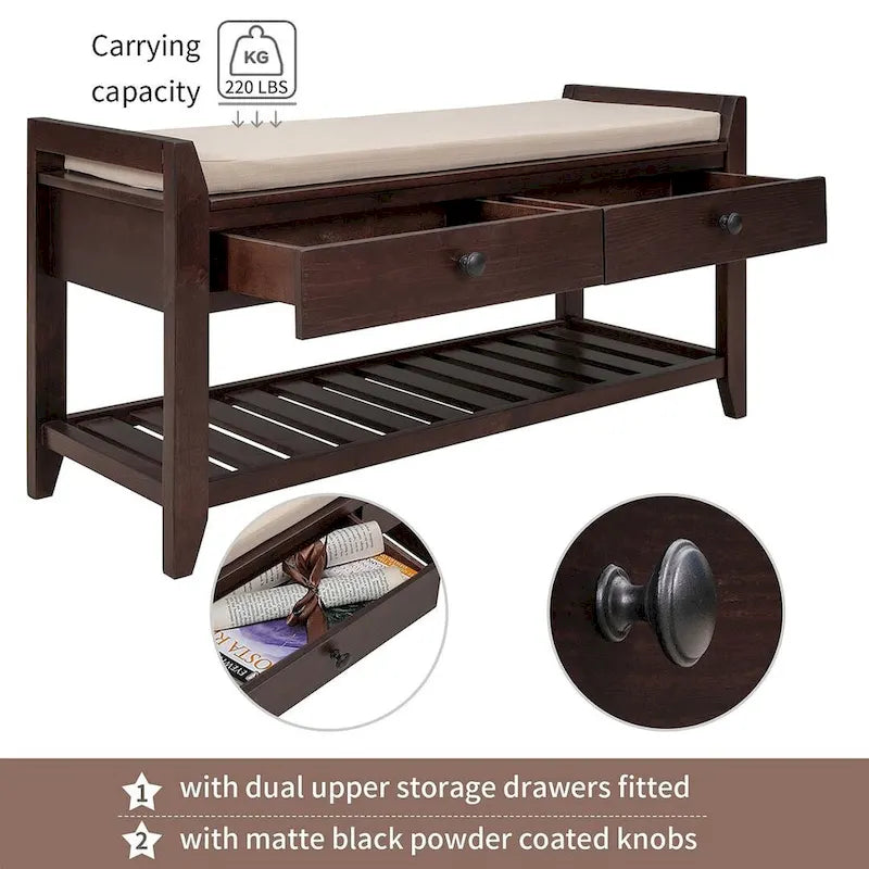 39-Inch Upholstered Storage Bench with 2 Drawers and Shoe Rack