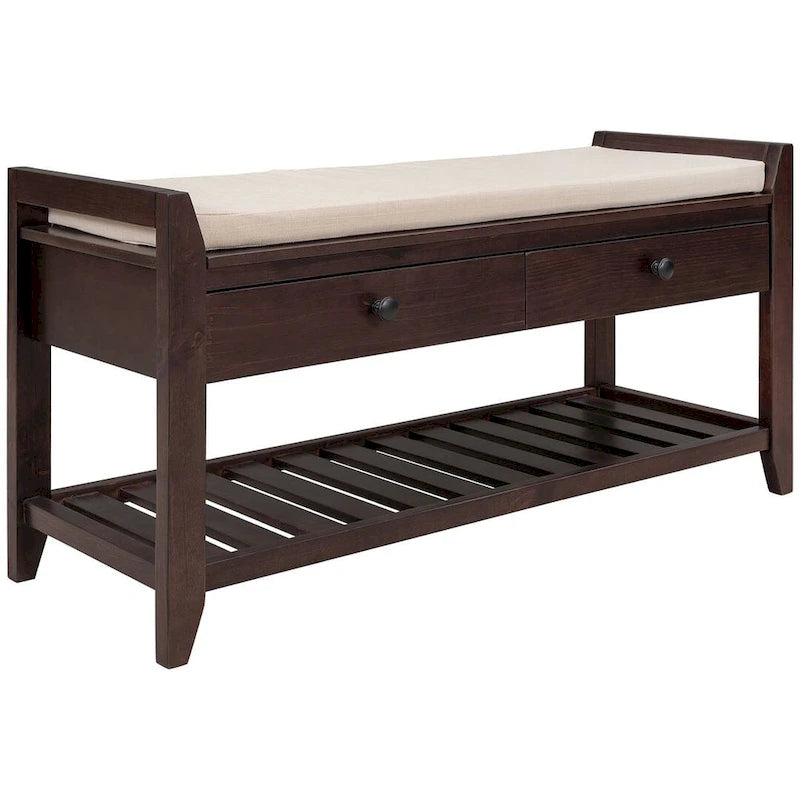 39-Inch Upholstered Storage Bench with 2 Drawers and Shoe Rack