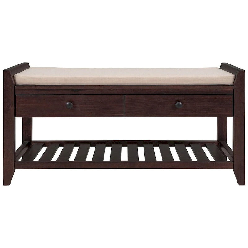 39-Inch Upholstered Storage Bench with 2 Drawers and Shoe Rack