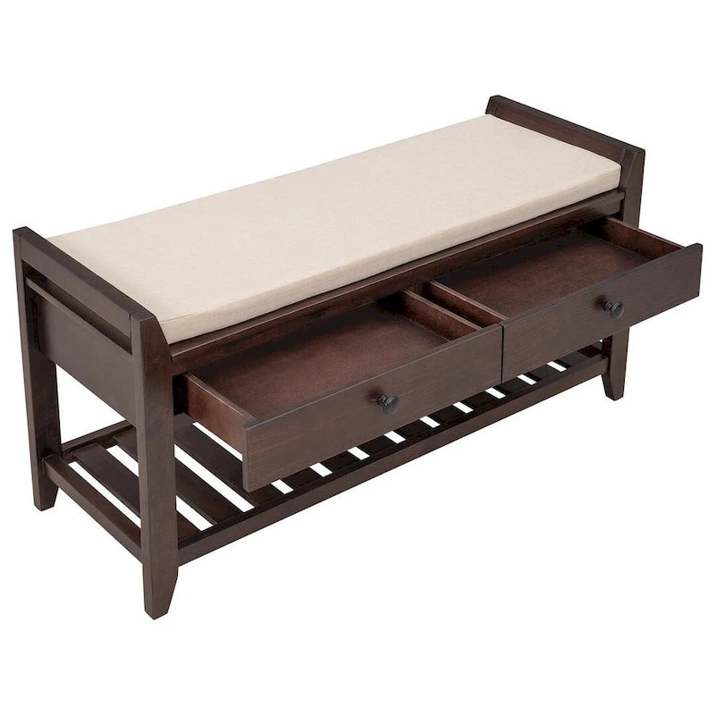 39-Inch Upholstered Storage Bench with 2 Drawers and Shoe Rack