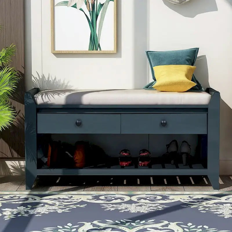 39-Inch Upholstered Storage Bench with 2 Drawers and Shoe Rack