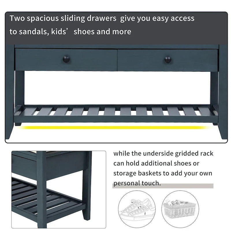 39-Inch Upholstered Storage Bench with 2 Drawers and Shoe Rack