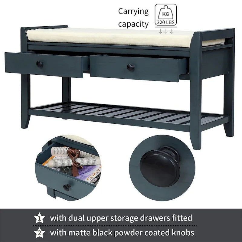 39-Inch Upholstered Storage Bench with 2 Drawers and Shoe Rack