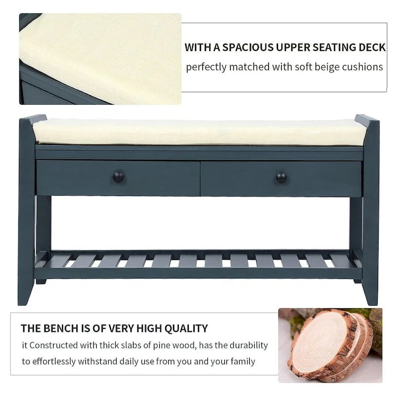 39-Inch Upholstered Storage Bench with 2 Drawers and Shoe Rack