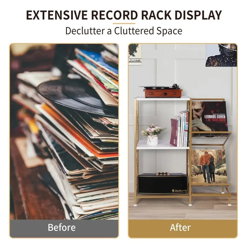 Meuble vinyle à 3 niveaux pour platine – 69,8 x 29,9 x 82,5 cm
