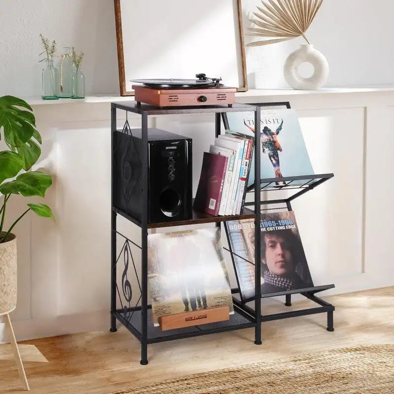 Meuble vinyle à 3 niveaux pour platine – 69,8 x 29,9 x 82,5 cm