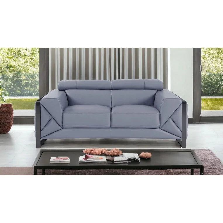 75" Light Blue and Black Leather Loveseat