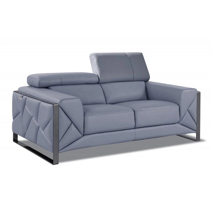 75" Light Blue and Black Leather Loveseat