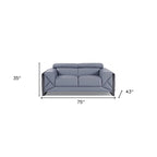 75" Light Blue and Black Leather Loveseat