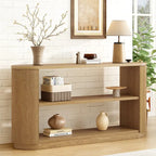 Console Table with Open Shelves and Fluted Wood Veneer